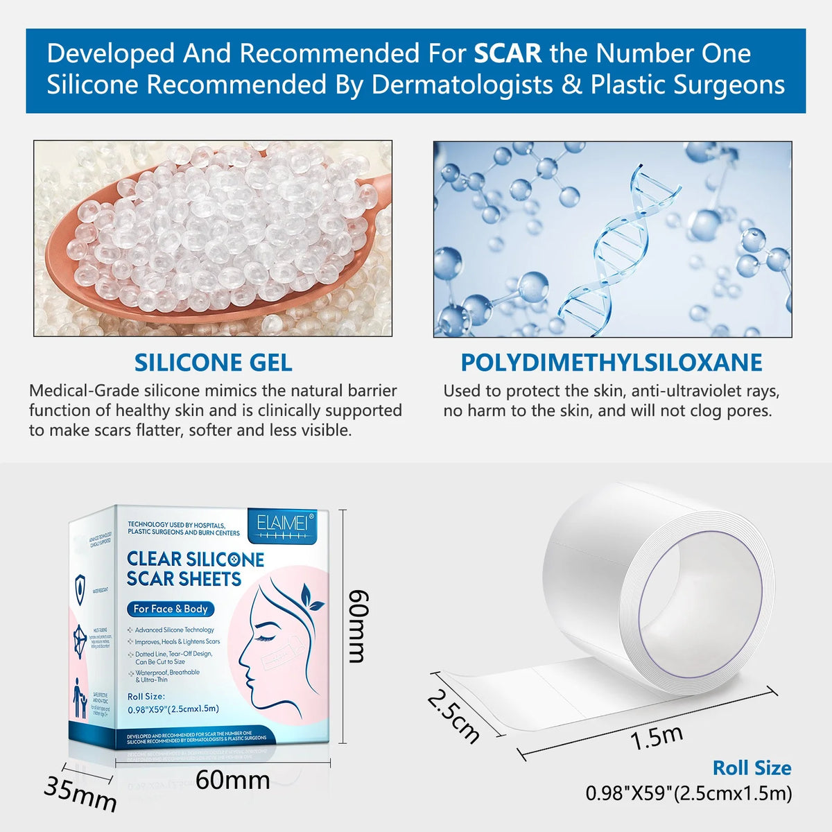 Self-Adhesive Scar Cover Tape Skin Care Strips , Transparent Color