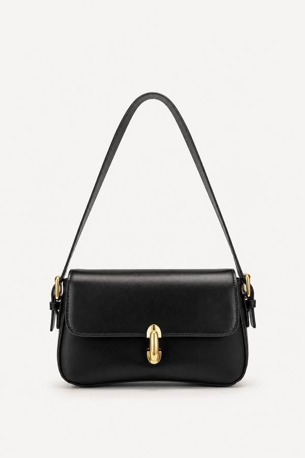 Women’s Structured Flap Shoulder Bag with Adjustable Strap