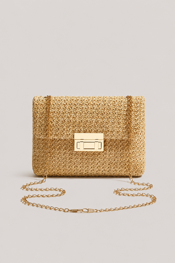Women’s Woven Straw Chain Shoulder Bag